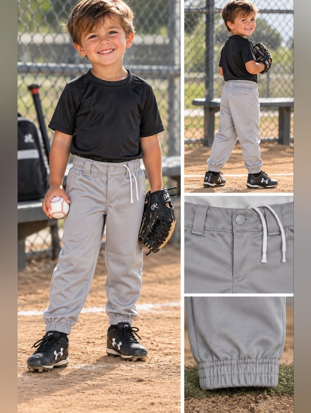 QBK boys 4T grey baseball sports pants #28